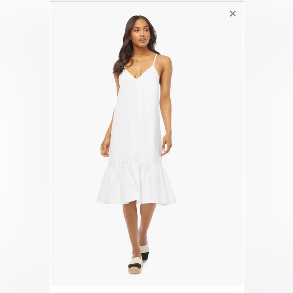JUSTFAB Strappy Tier Midi White Women’s Cotton Boho Dress BRAND NEW Size Large
